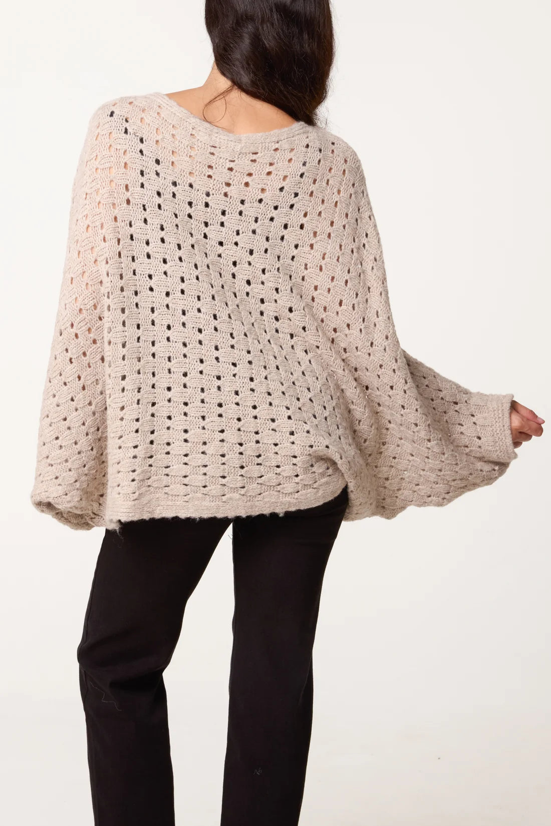 Wrap over asymmetric hem knit top - Stone