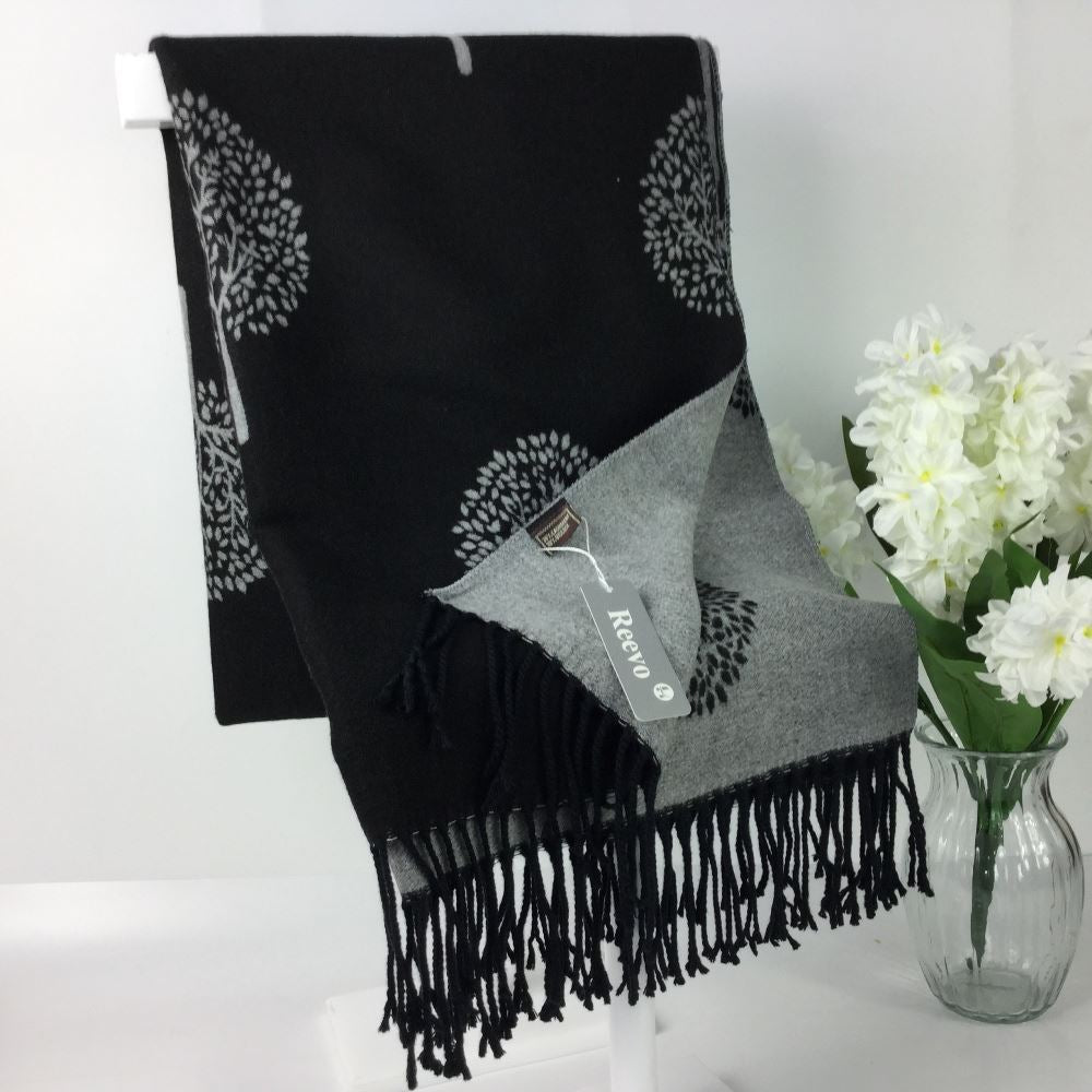 Tree pattern reversible winter scarf - black & grey