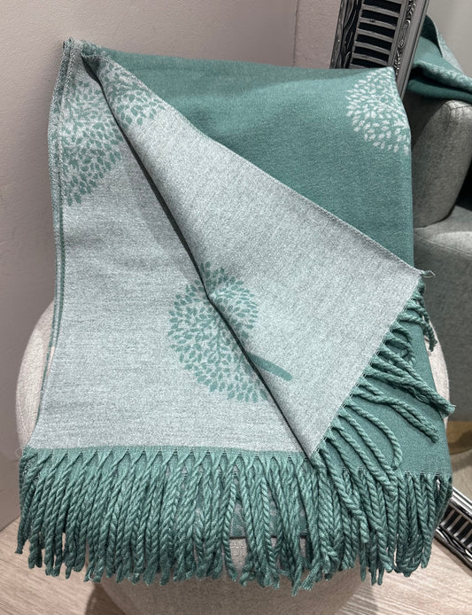 Tree detail reversible scarf - Soft sea green/ grey