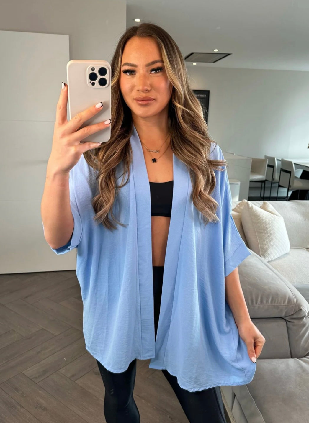 Sky blue short kimono