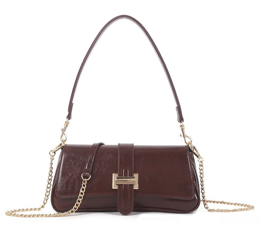 Convertible Shoulder & Crossbody Bag with Chain Strap - Burgundy
