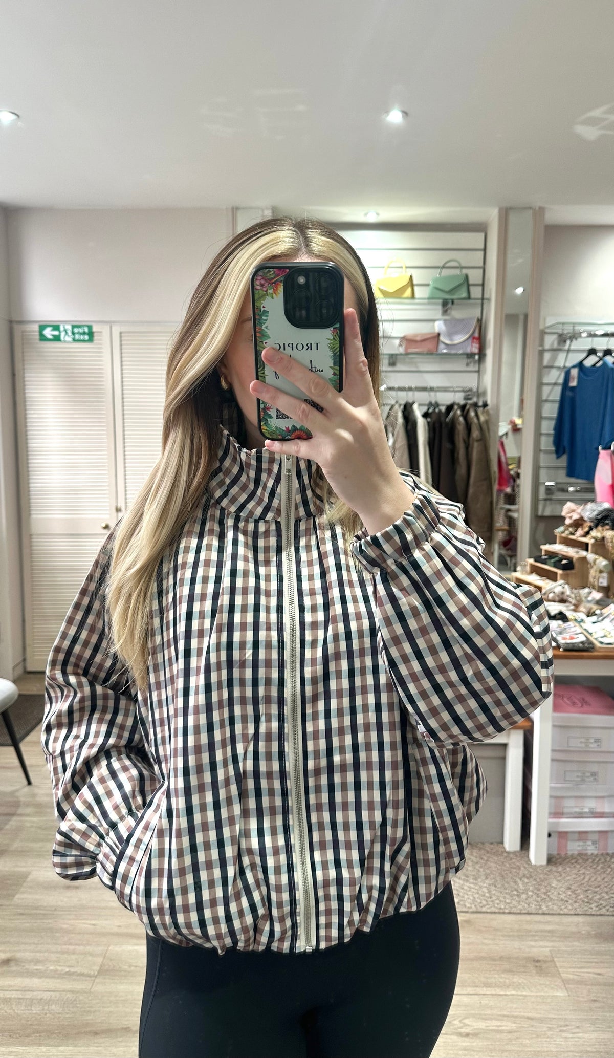 Checked pattern bomber jacket