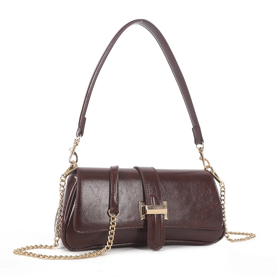 Convertible Shoulder & Crossbody Bag with Chain Strap - Burgundy