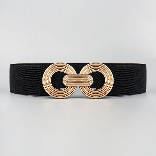 Gold detail elasticated woven belt - black