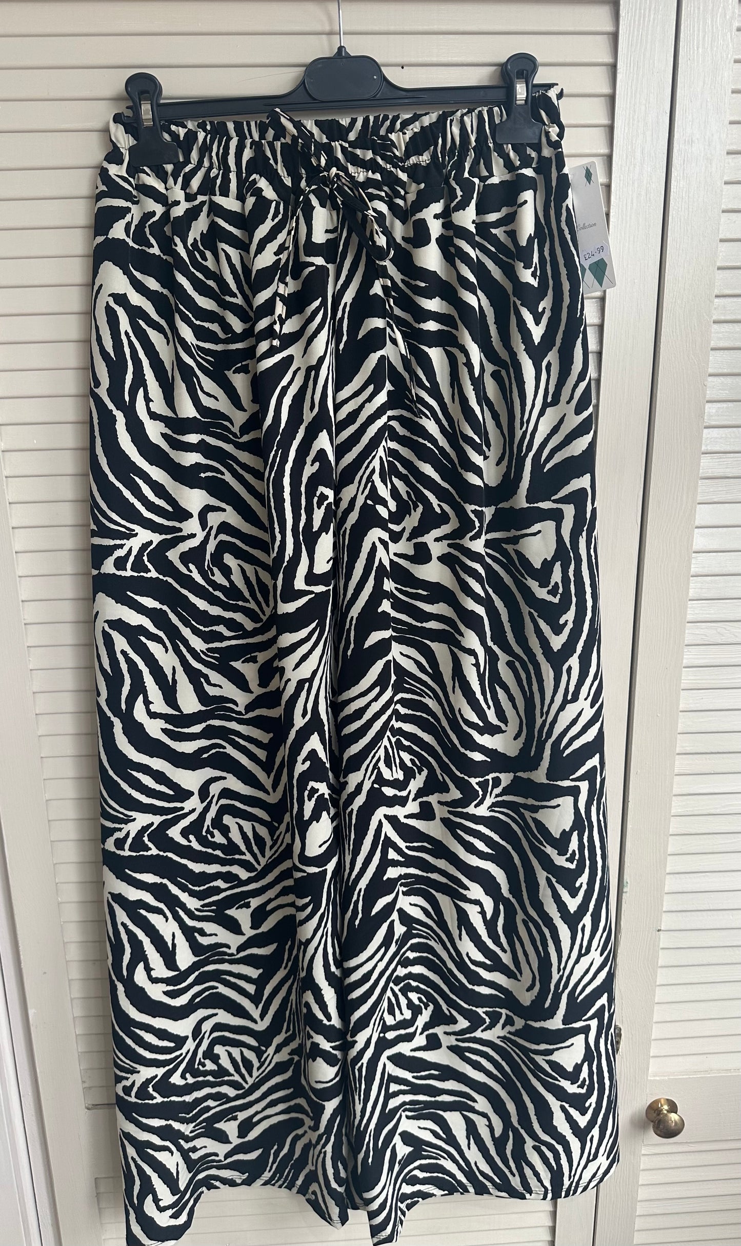 Zebra print wide leg drawstring trousers
