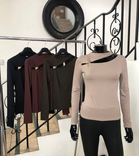 Long sleeve cut out gold detail top