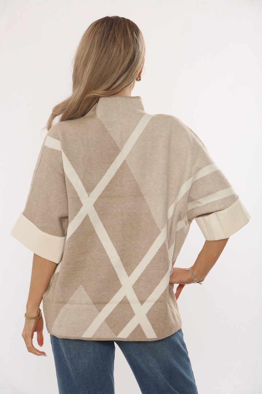 Beige check pattern knit jumper