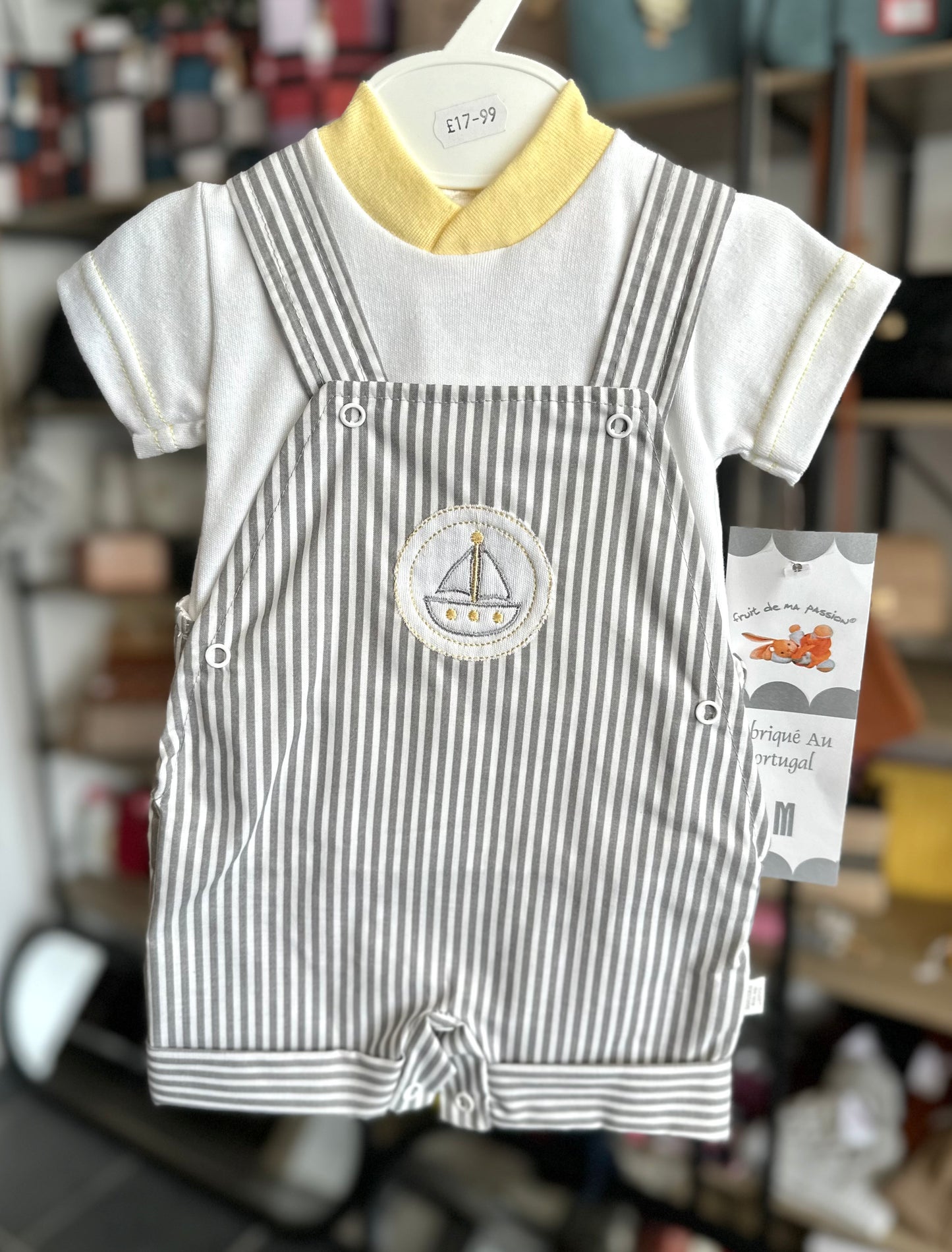 Boys grey striped dungaree two-piece (small fitting)