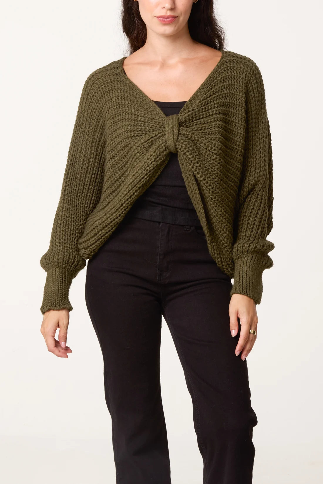 Bow detail reversible knit jumper - Khaki