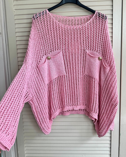 Relaxed fit open-knit jumper - Pink