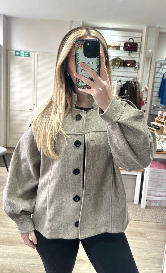High stand collar shacket - Taupe