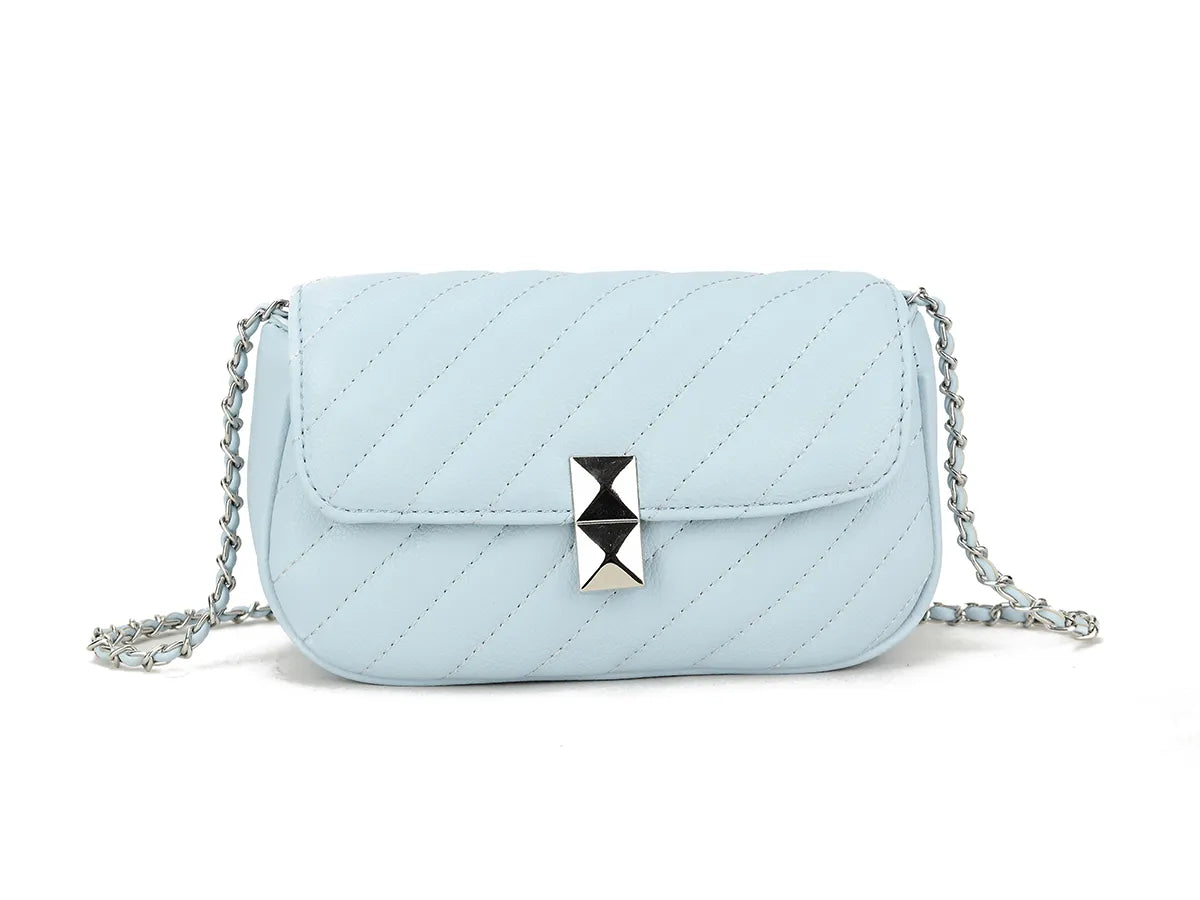 Diagonal quilted & silver detail crossbody bag - Baby blue