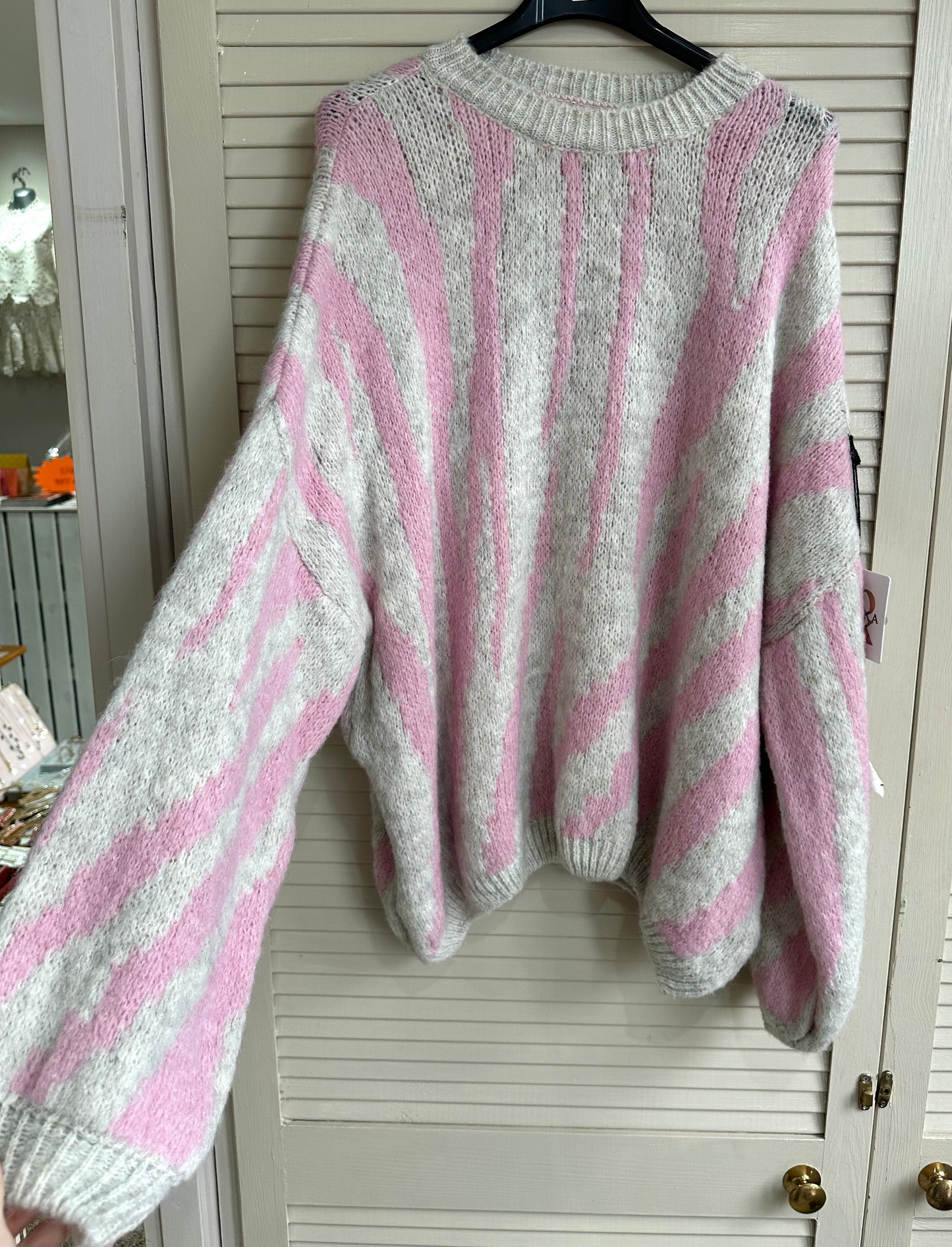 Zebra print knitted jumper - Pink & beige