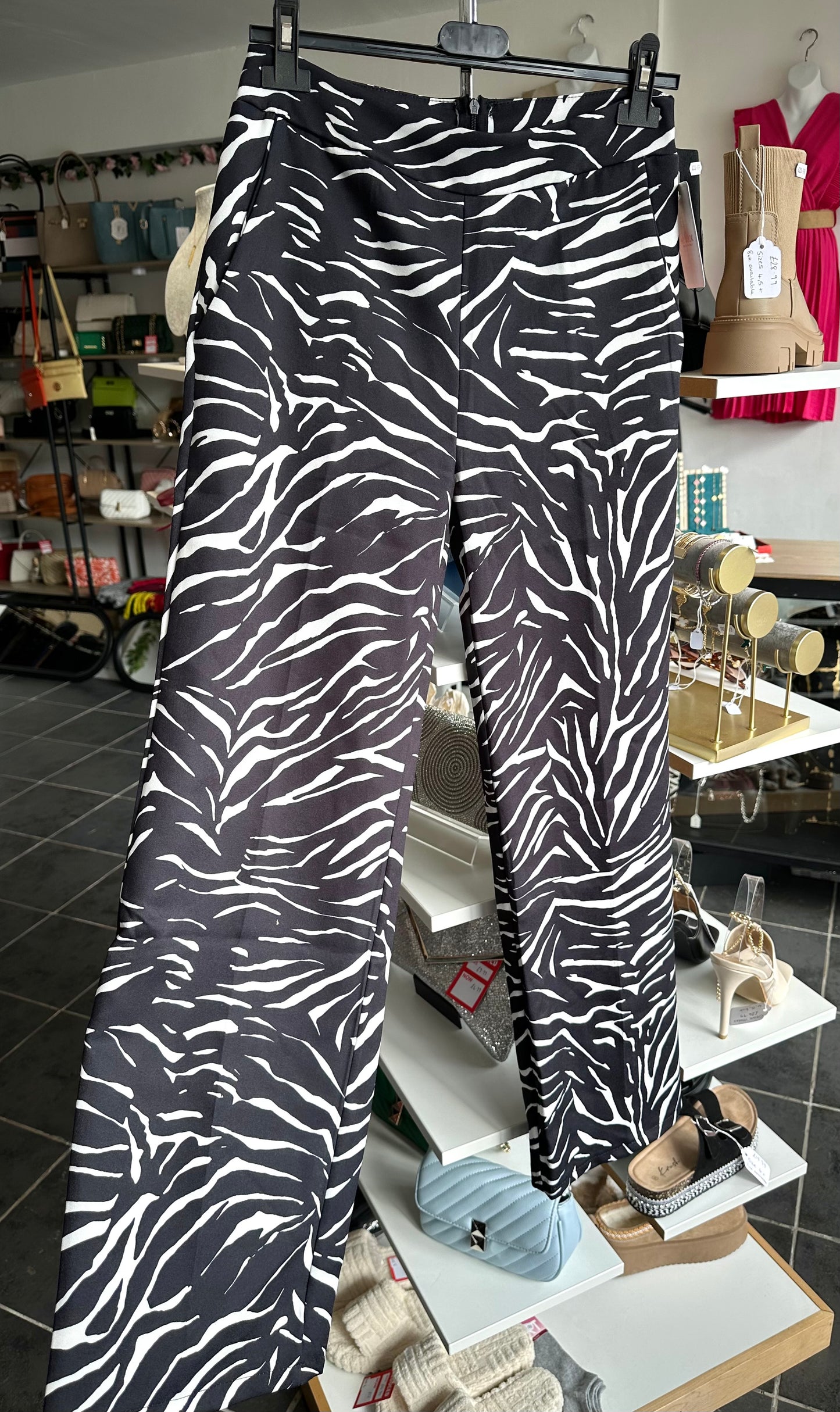 Zebra print high waisted wide leg trousers