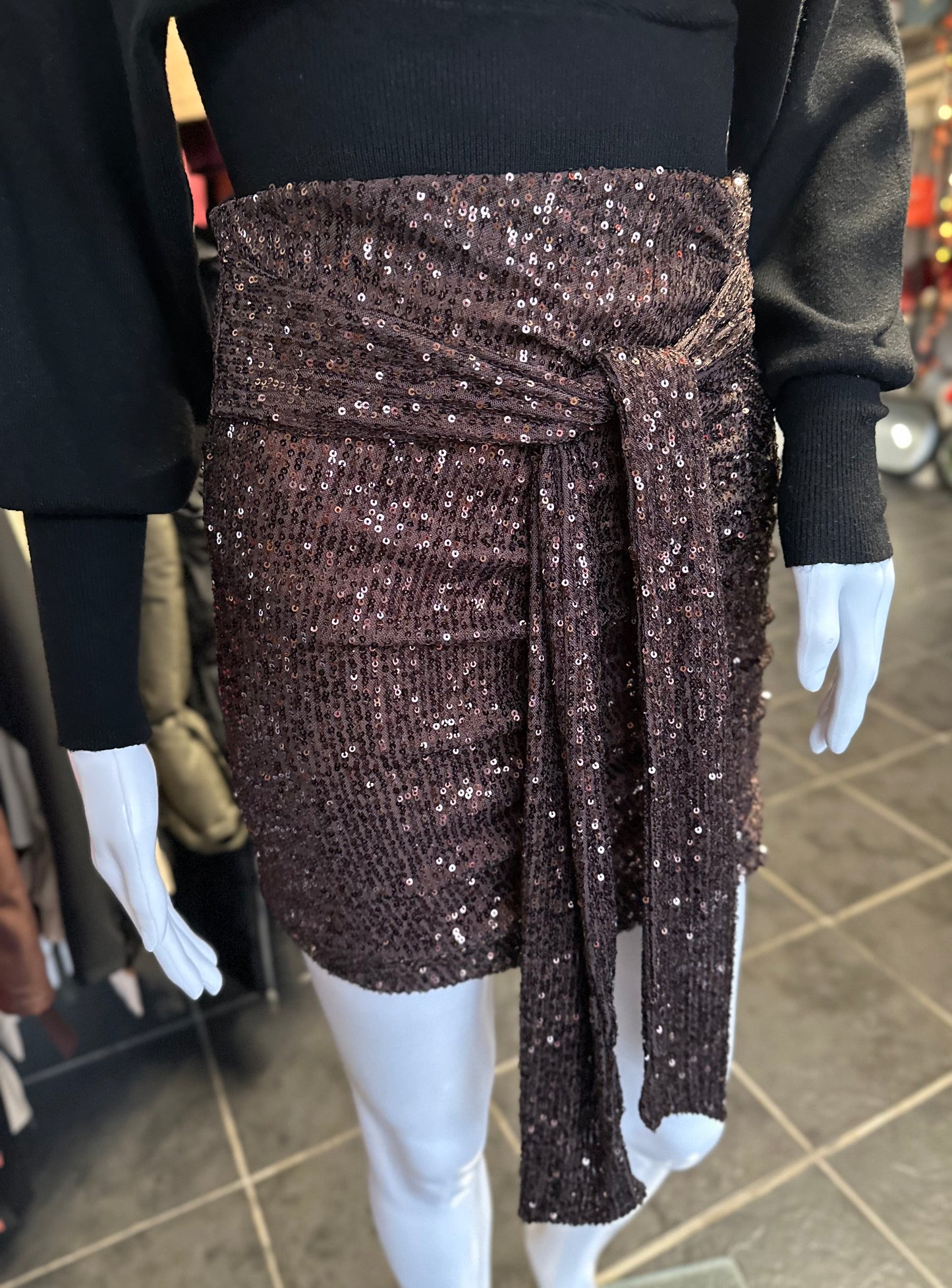 Brown sequin elasticated mini skirt