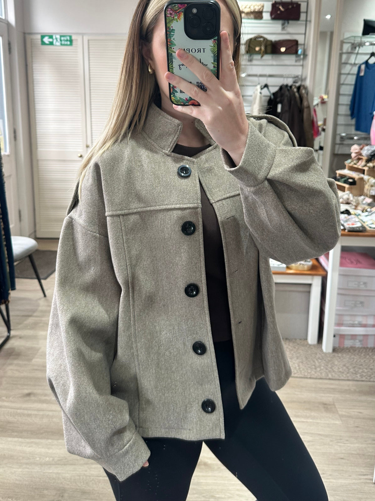 High stand collar shacket - Taupe