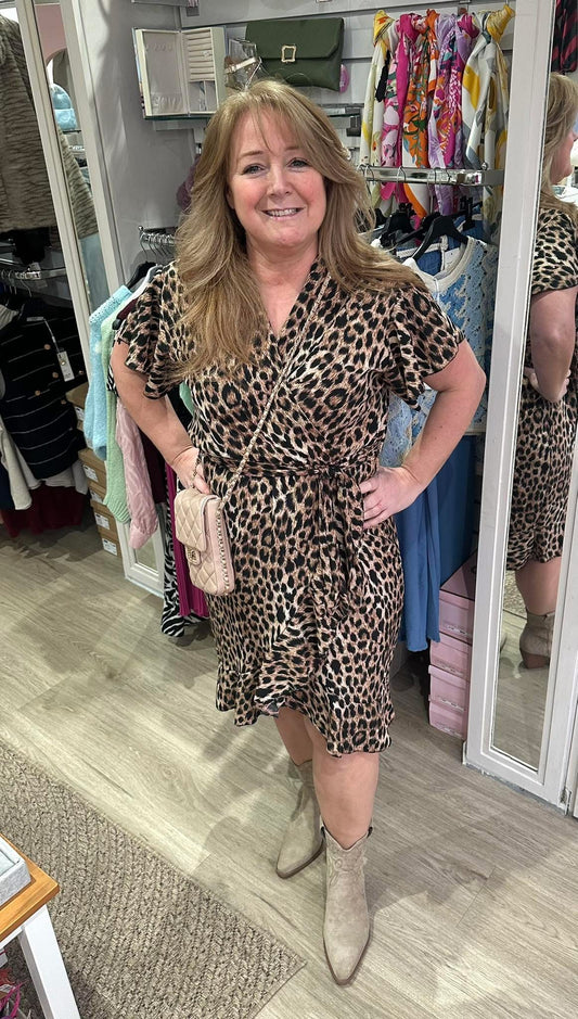 Tie waist wrap dress - Leopard print