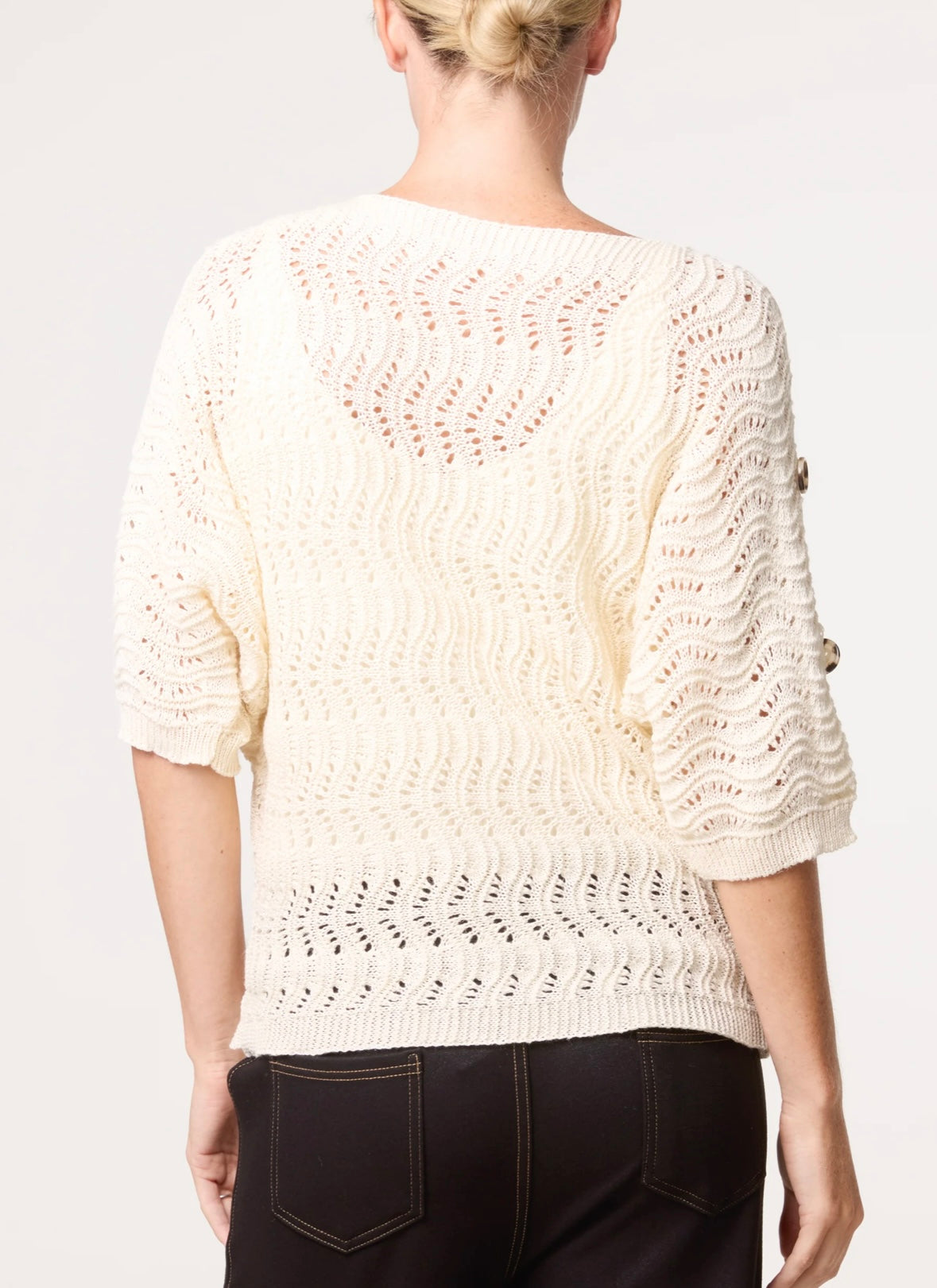 Side button detail knitted top - Beige