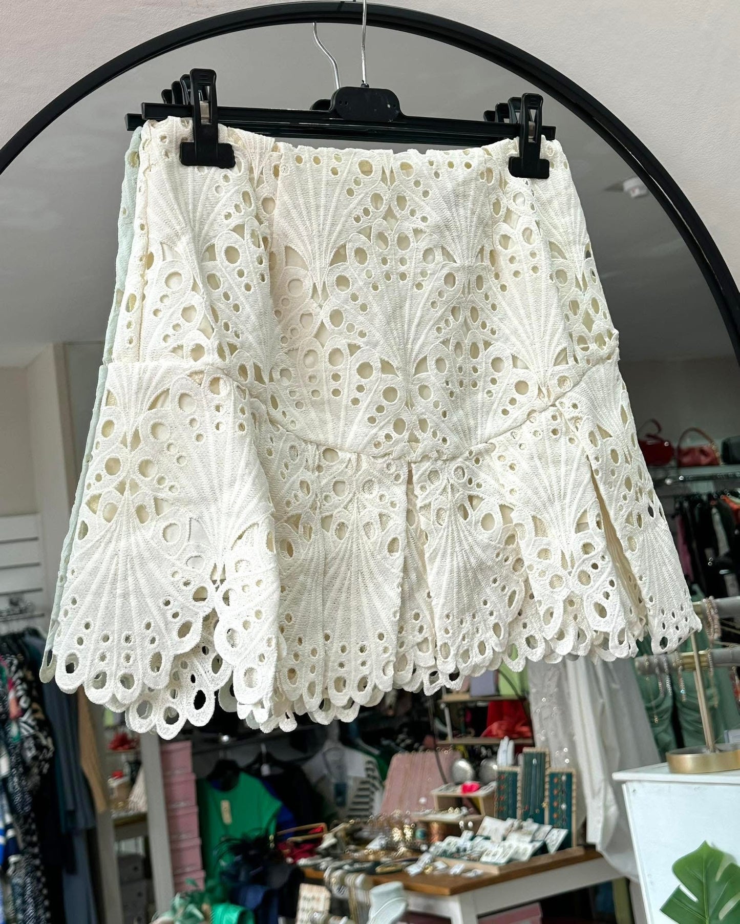 Cream broderie anglaise lace long sleeve top & skirt co ord