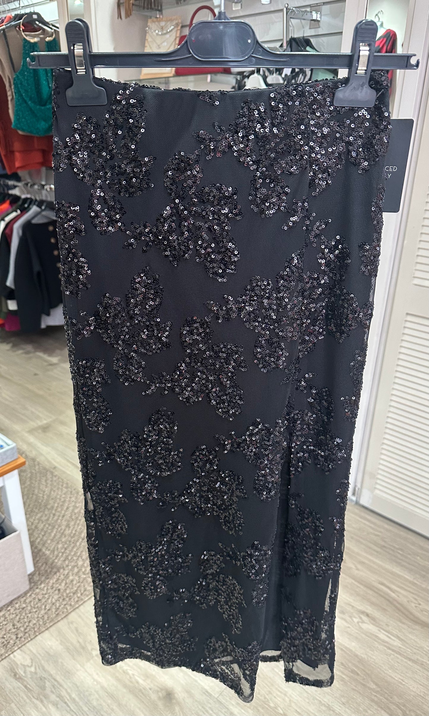 Sequin detail midi skirt with side split - Black