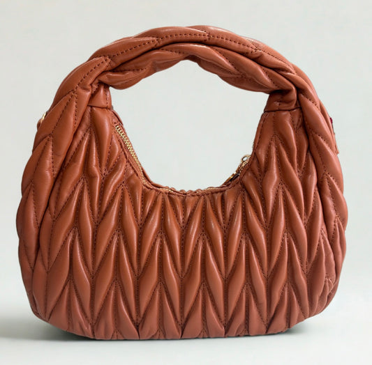 Brown faux leather top handle bag (also comes with a long strap)