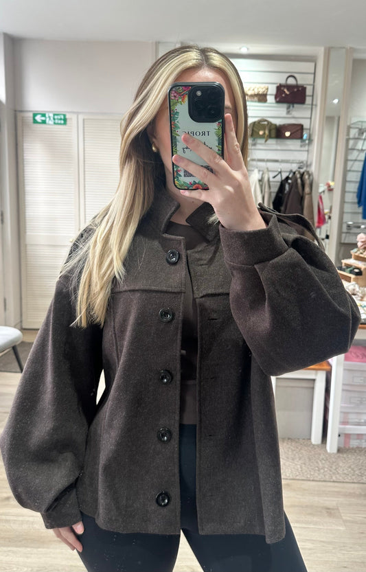 High stand collar shacket - Brown