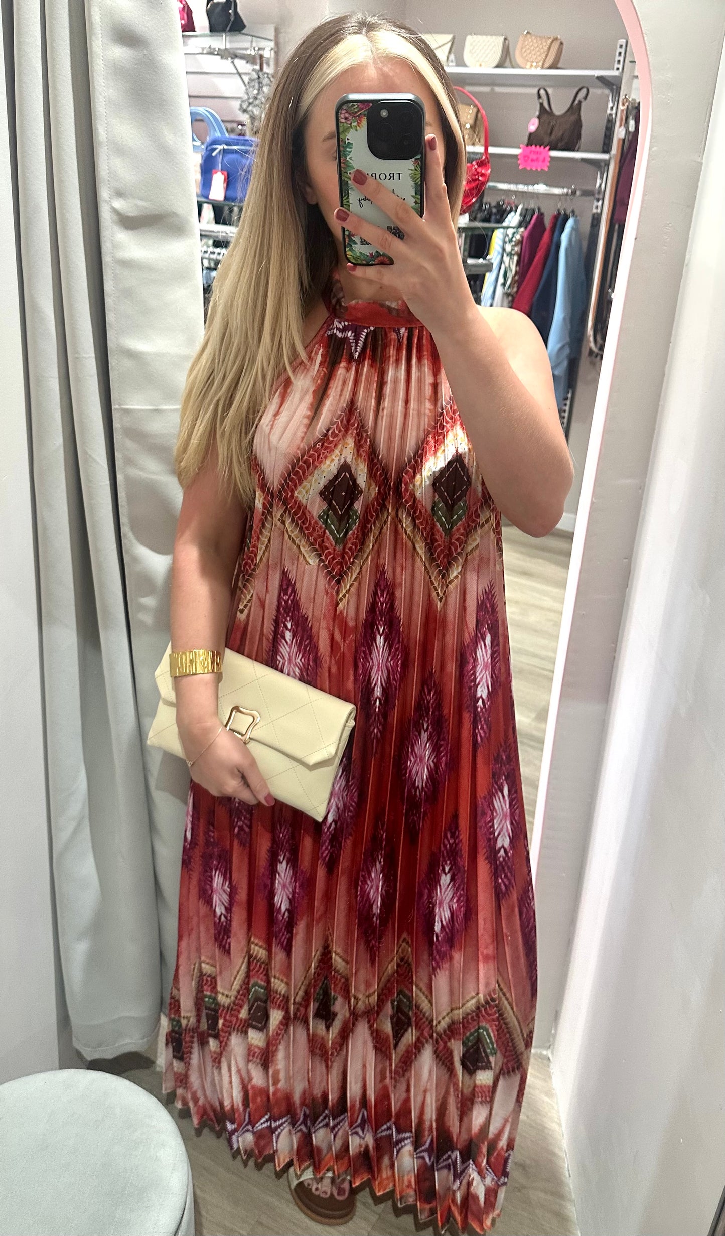 Sleeveless high neck pleated maxi dress