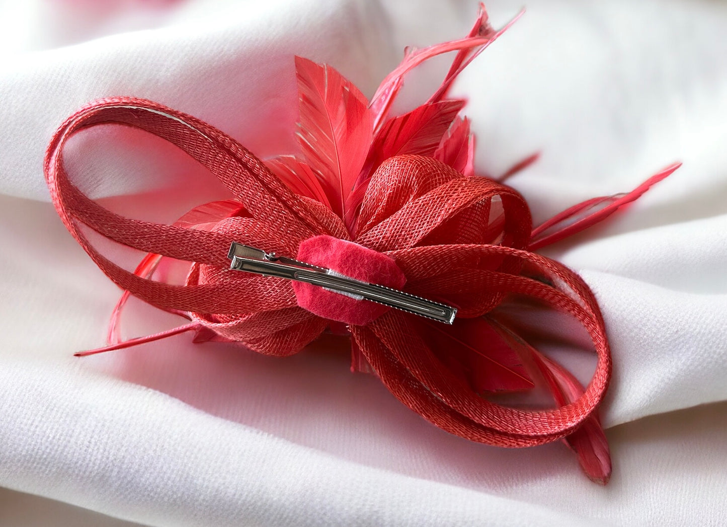 Coral fascinator flower clip