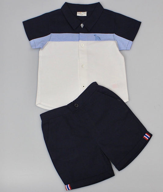 Navy three tone dinosaur shirt & navy shorts