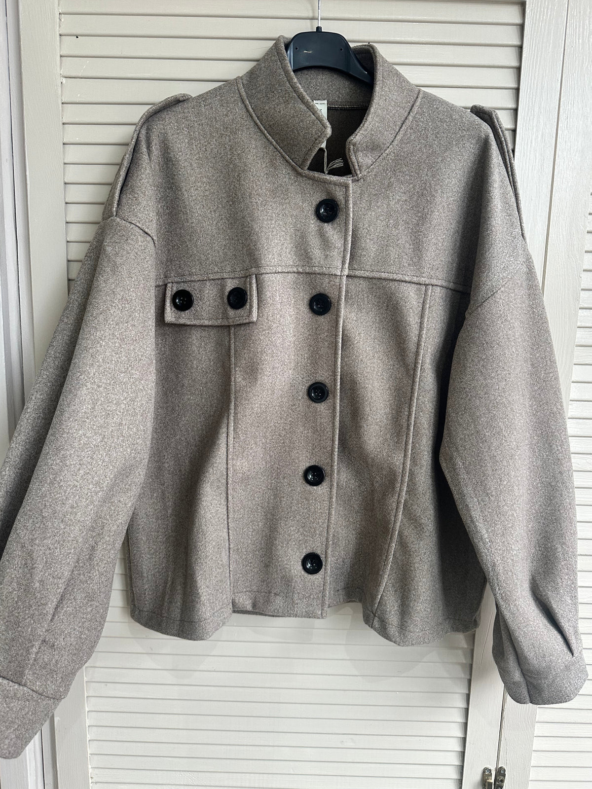 High stand collar shacket - Taupe