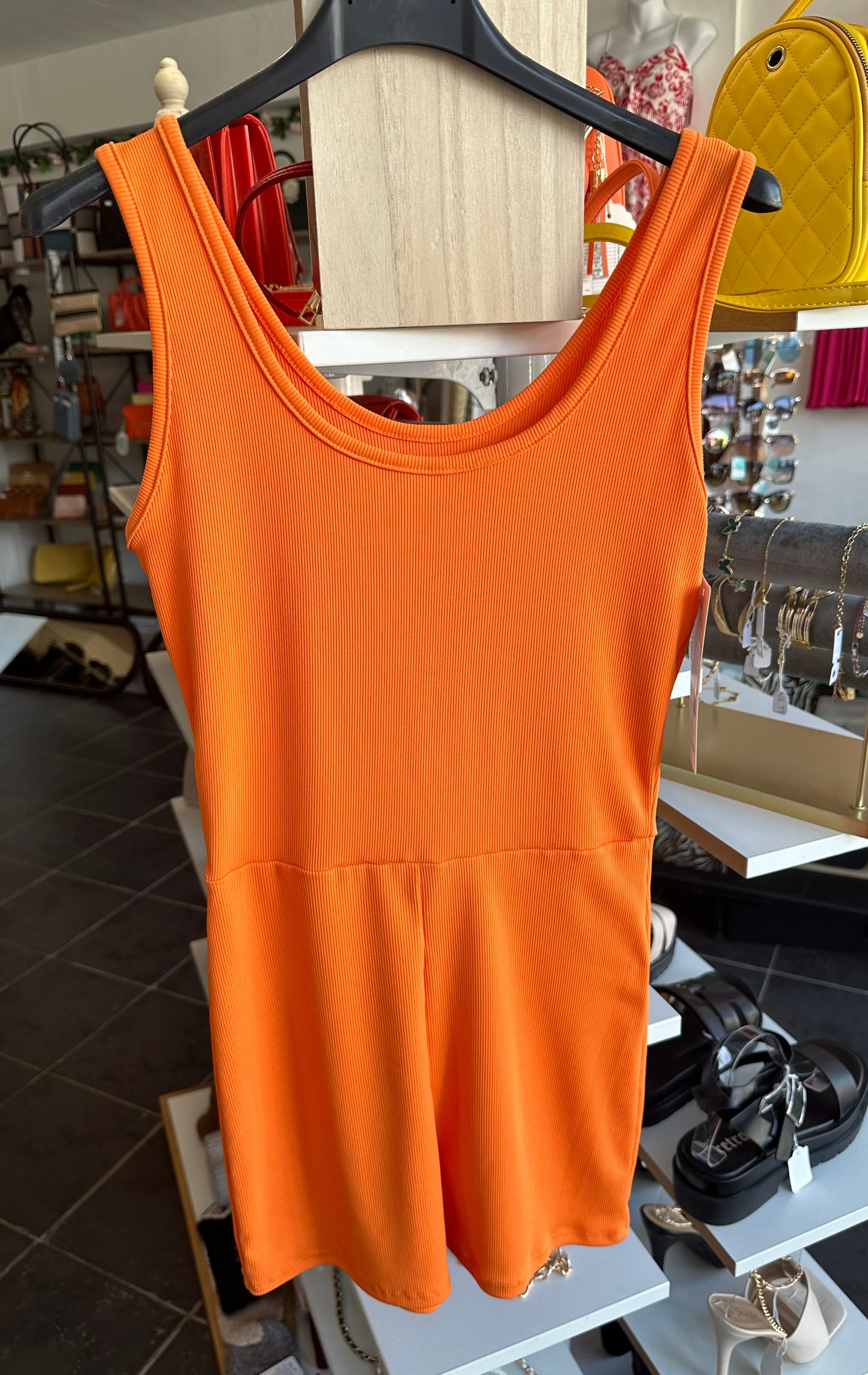 Orange scoop neck ribbed playsuit