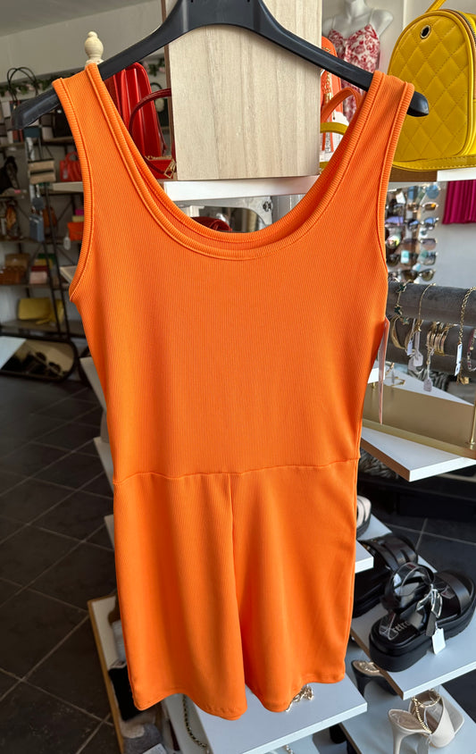 Orange scoop neck ribbed playsuit