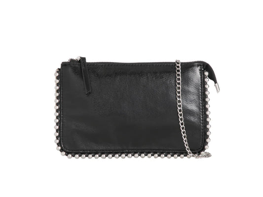 Beaded detail faux leather crossbody clutch bag - Black