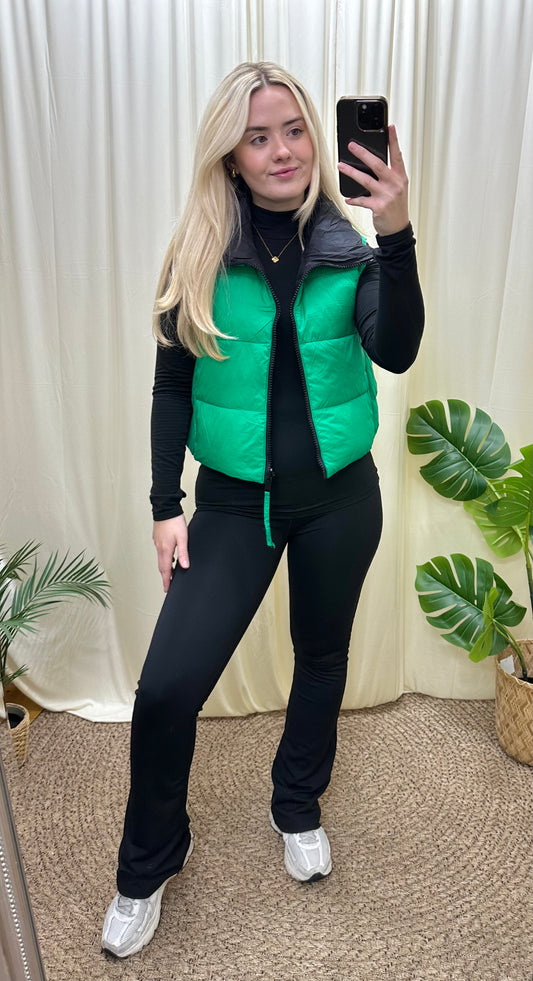 Black & green reversible crop gilet