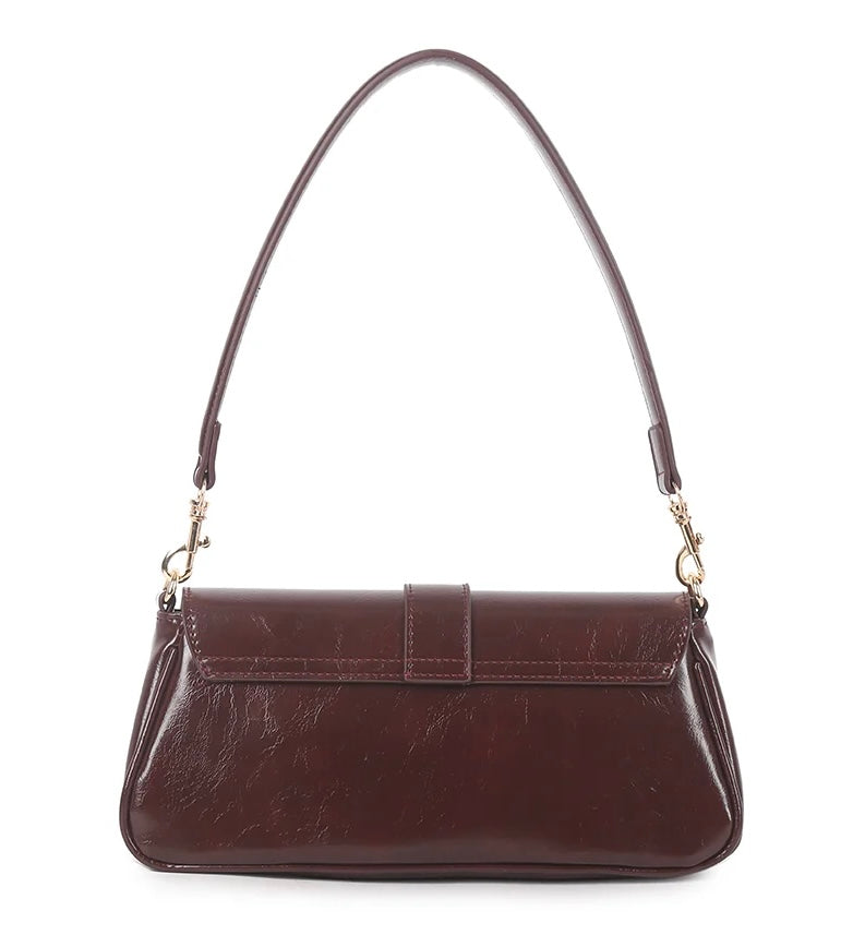 Convertible Shoulder & Crossbody Bag with Chain Strap - Burgundy