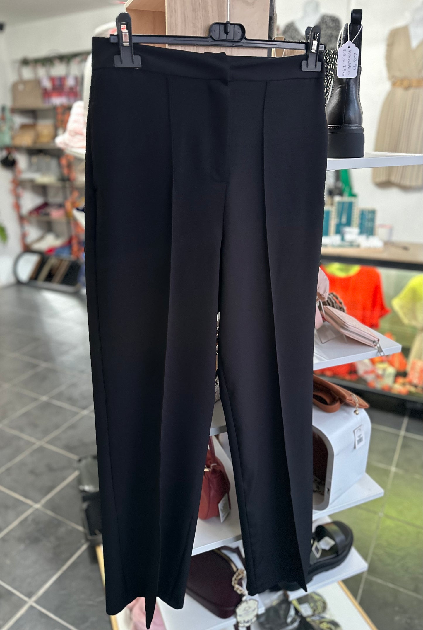 Black high waisted front seam tailored trousers