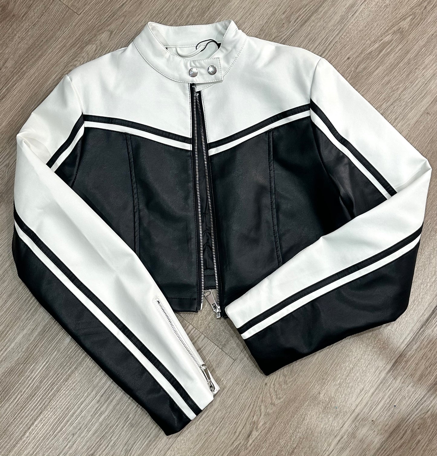 Black & white cropped biker jacket