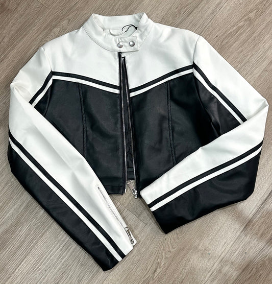 Black & white cropped biker jacket