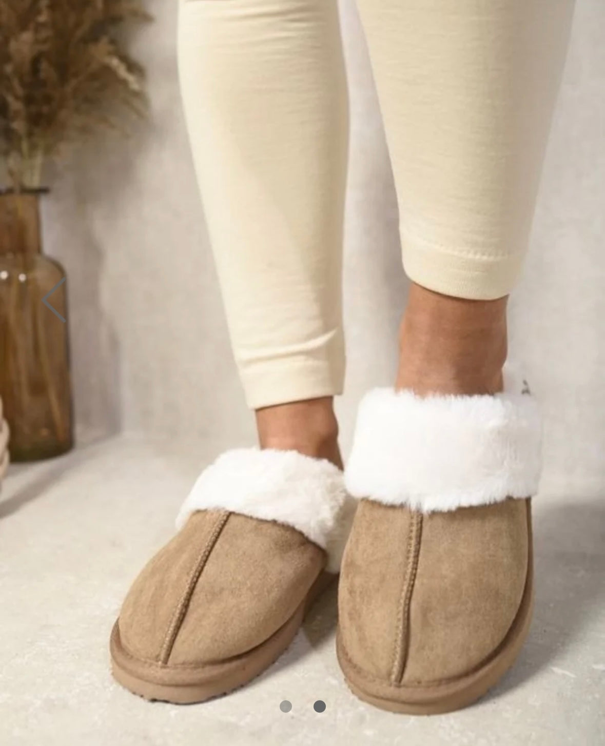 Camel faux fur lined slippers