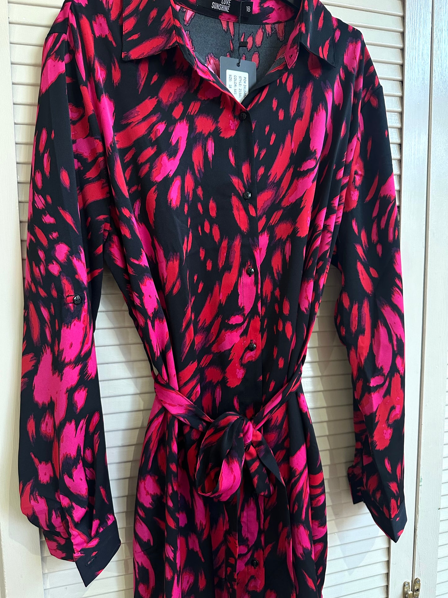 Pink & black printed long sleeve shirt maxi dress