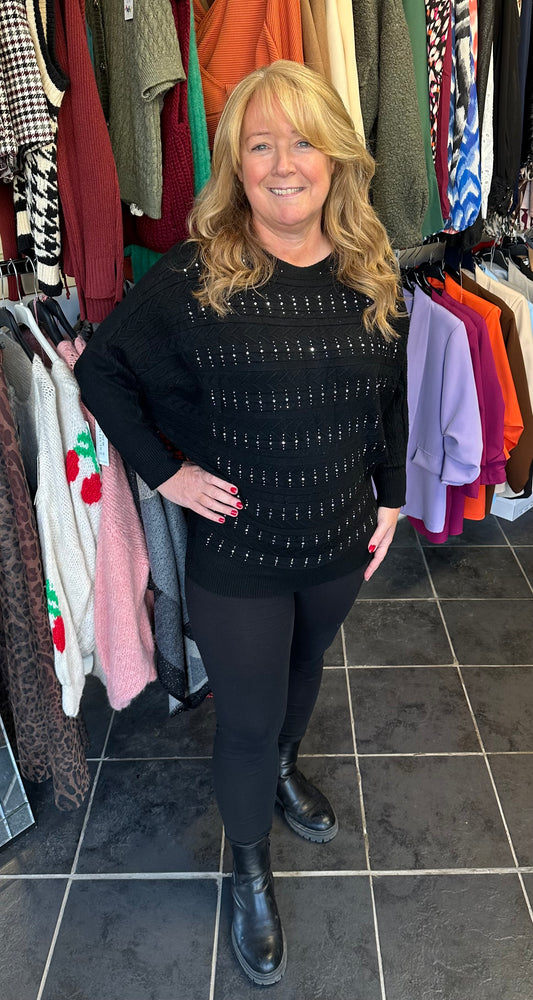 Black diamanté detail batwing jumper