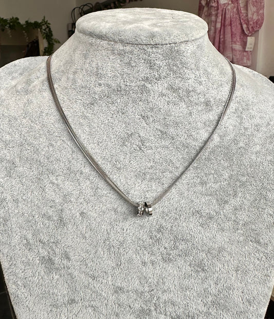 Silver charm double chain necklace