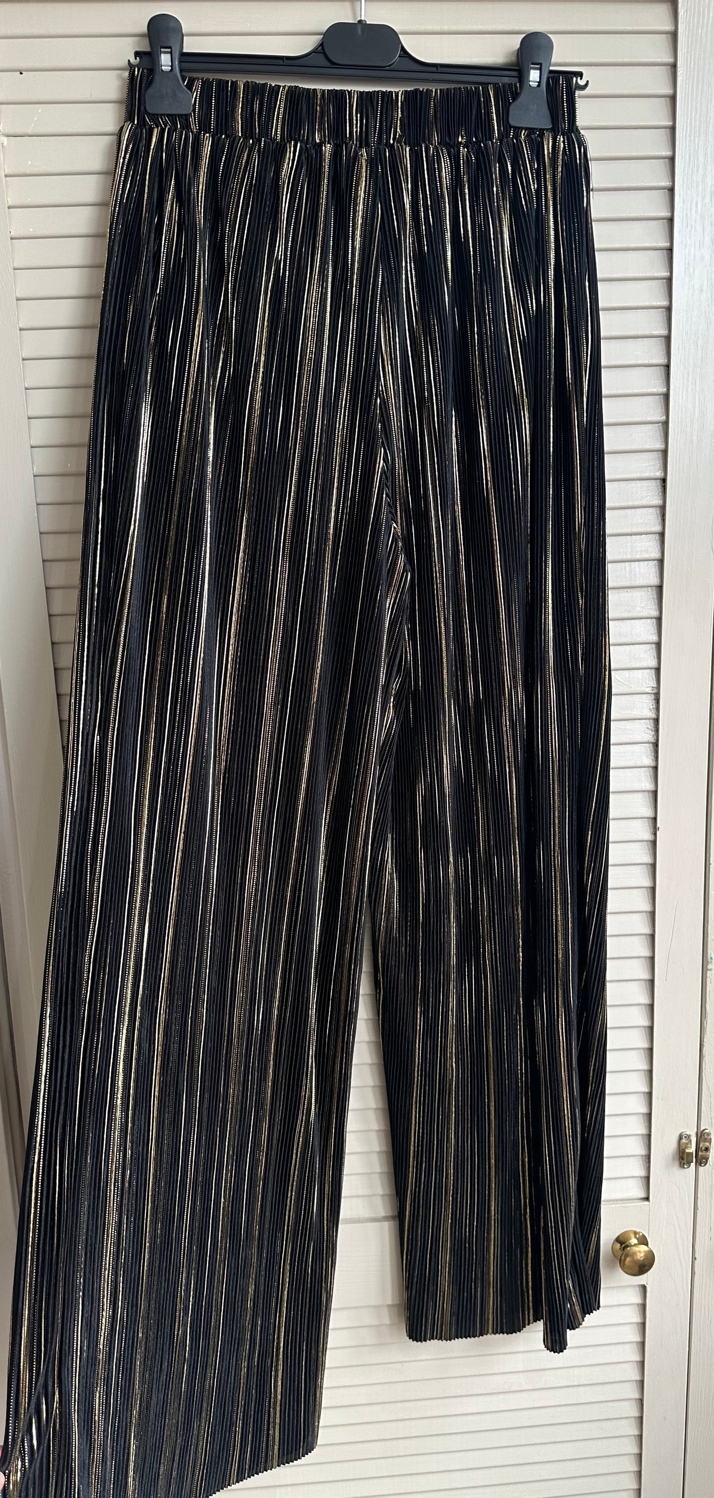 Black & gold detail long sleeve top and high waisted wide leg trousers