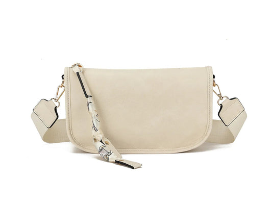 Faux leather scarf detail crossbody bag - Beige