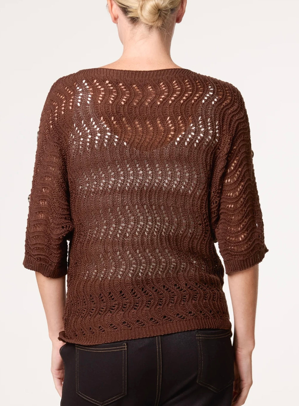 Side button detail knitted top - Brown