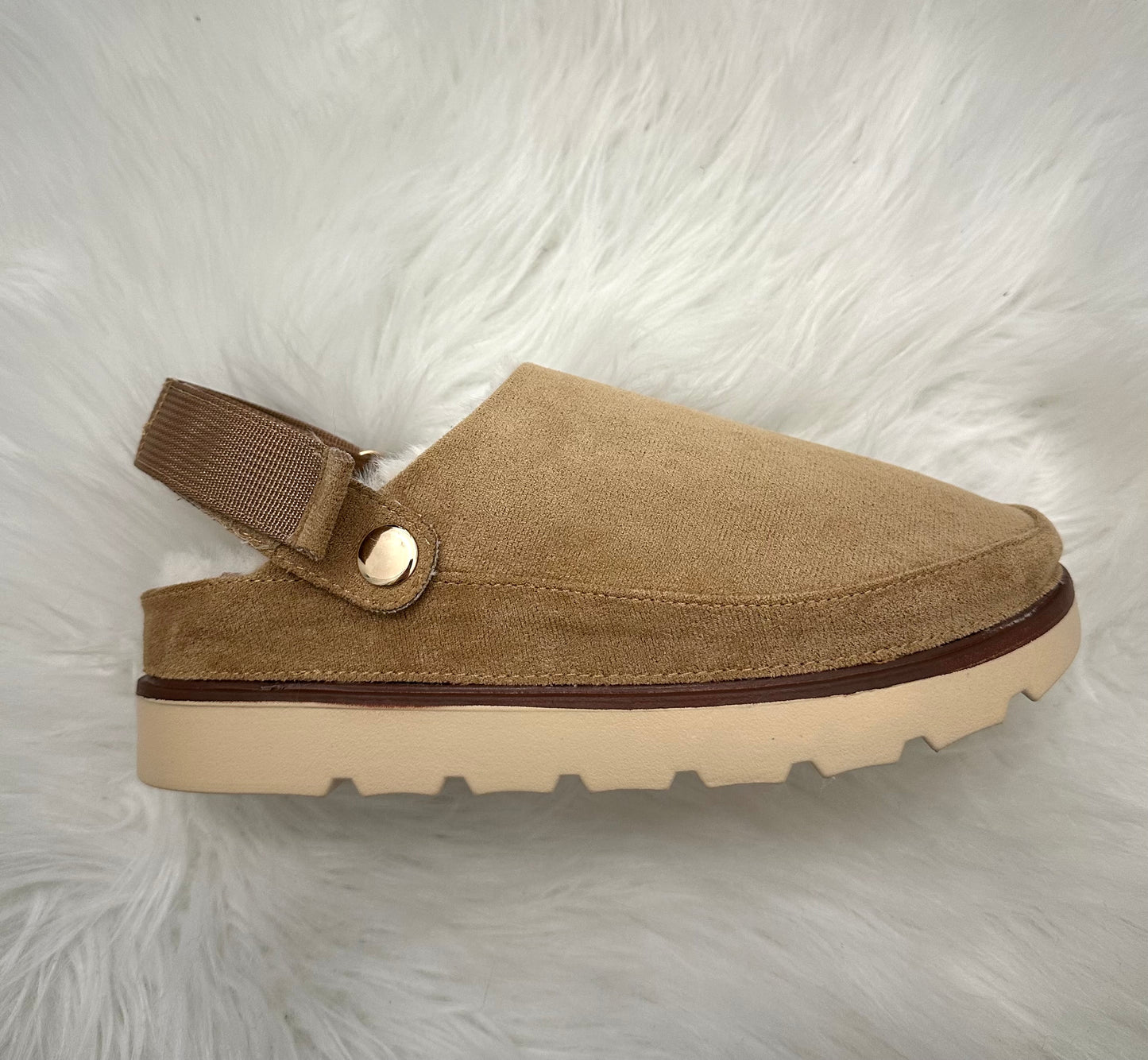 Fur lined faux suede platform clog