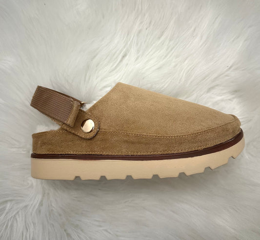 Fur lined faux suede platform clog