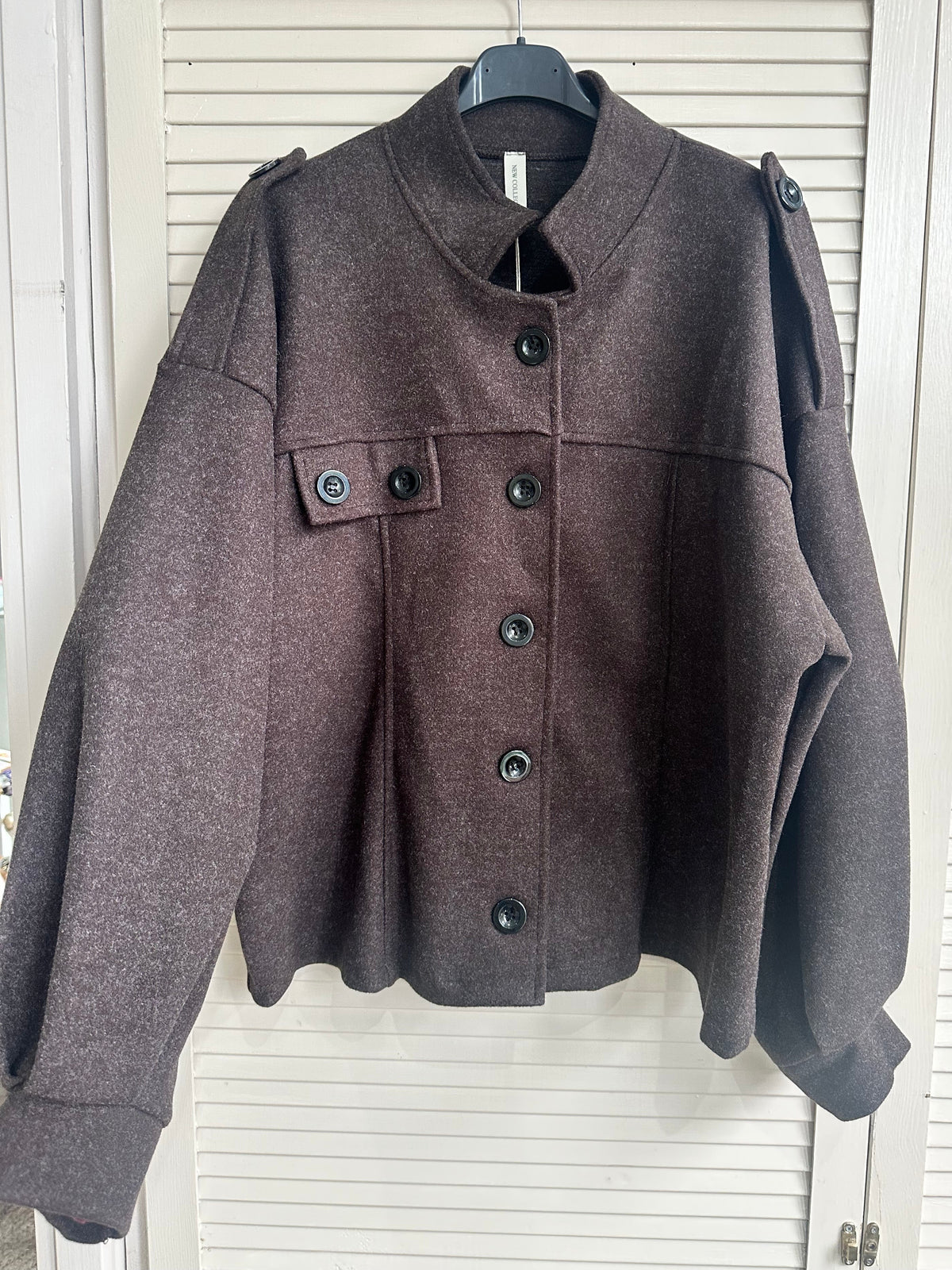 High stand collar shacket - Brown