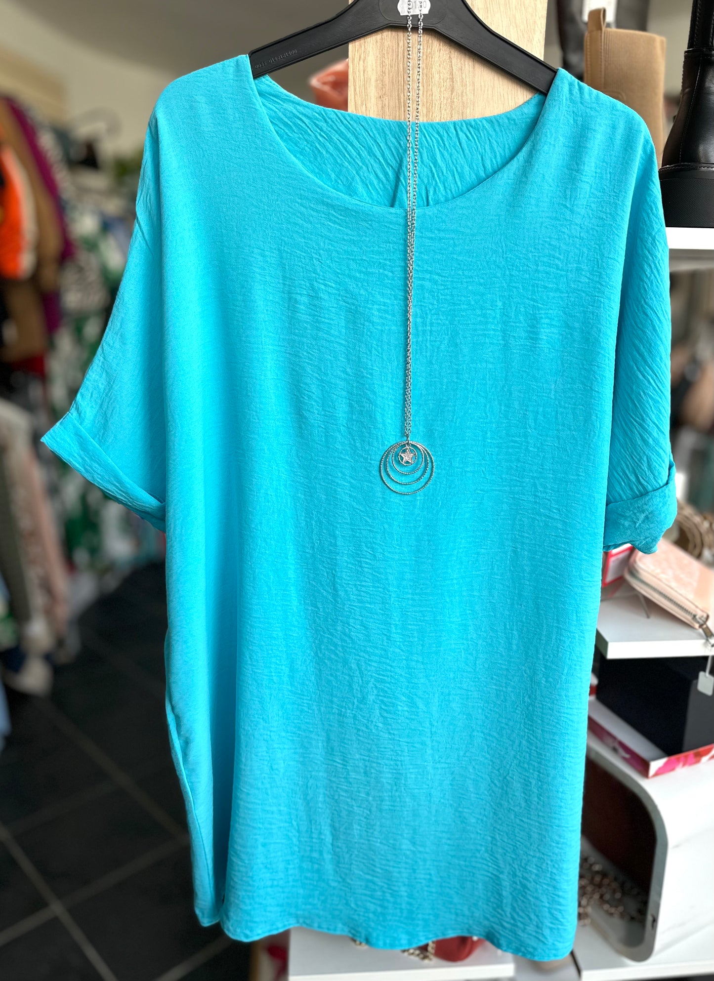 Turquoise tunic top and necklace