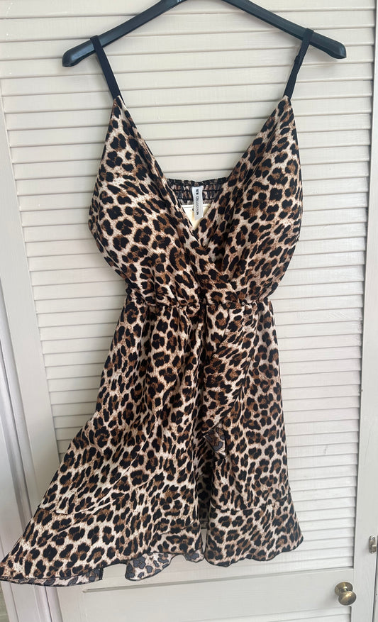 Leopard print strappy mini dress